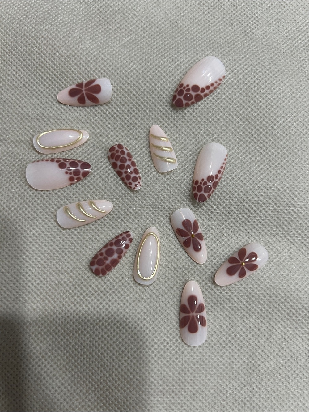 Nude Pink Almond Press on Nails with Gold Accents - Picture 5 of 5